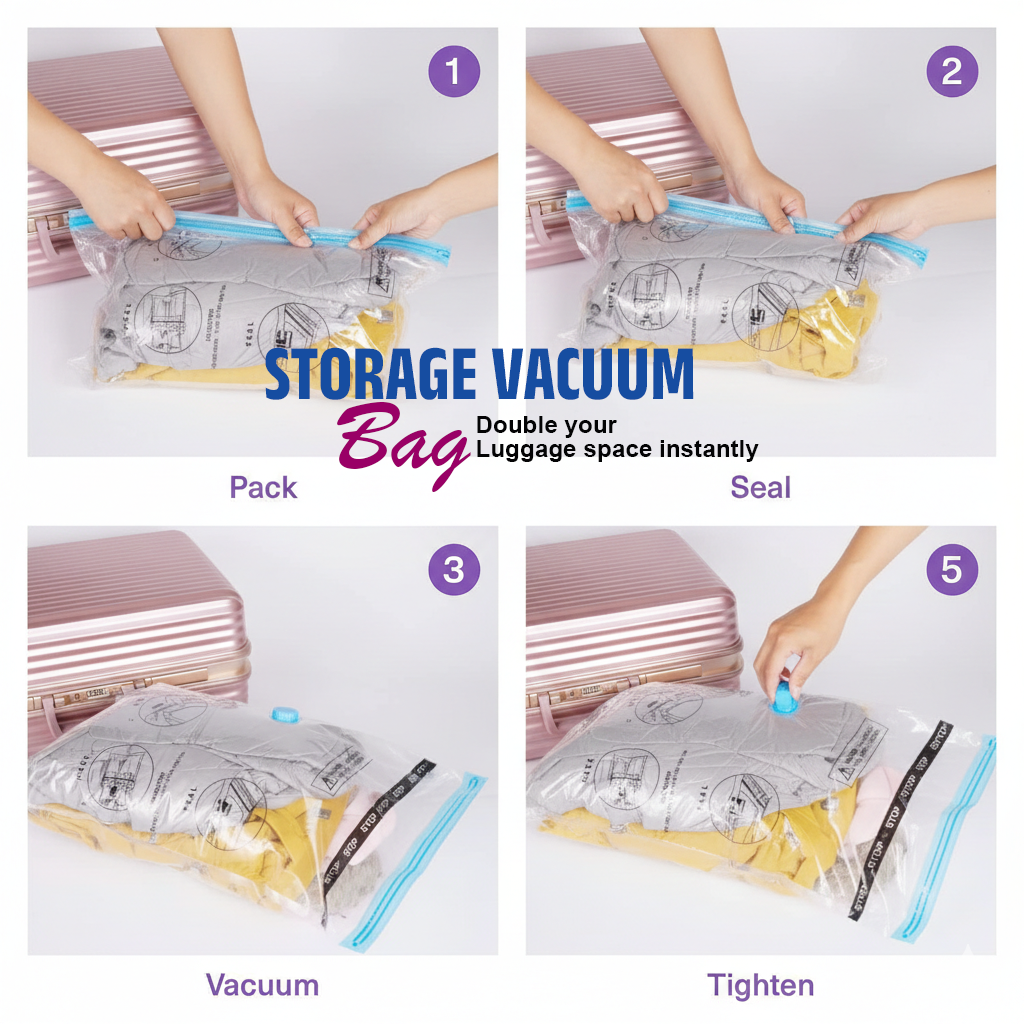 Smart Saver Vacuum Bags for Travel, Space Saver Bags 5 Pack (1 Large 2 Medium 2 Small)