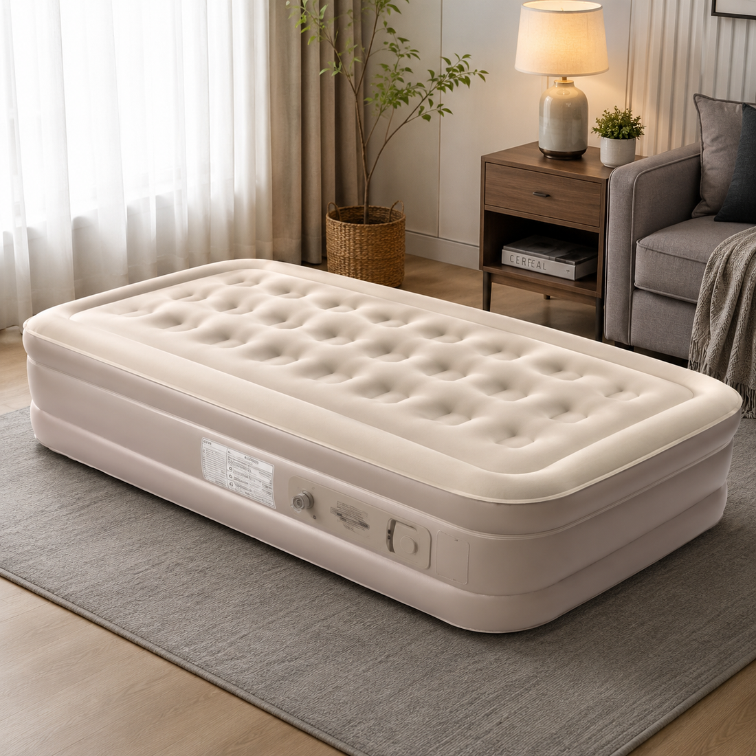 Single Inflatable Air Bed with Built-in Electric Pump