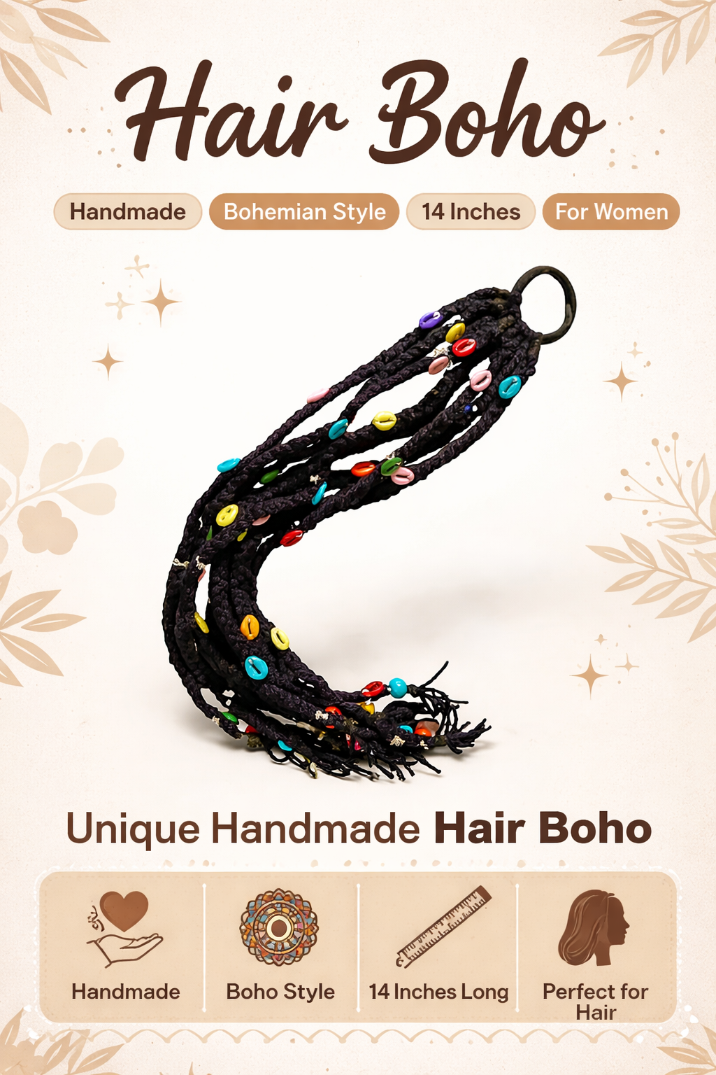 ✨ Hair Boho Combo – Black 14 Inch & Multicolour 20 Inch Boho Hair Accessories Set