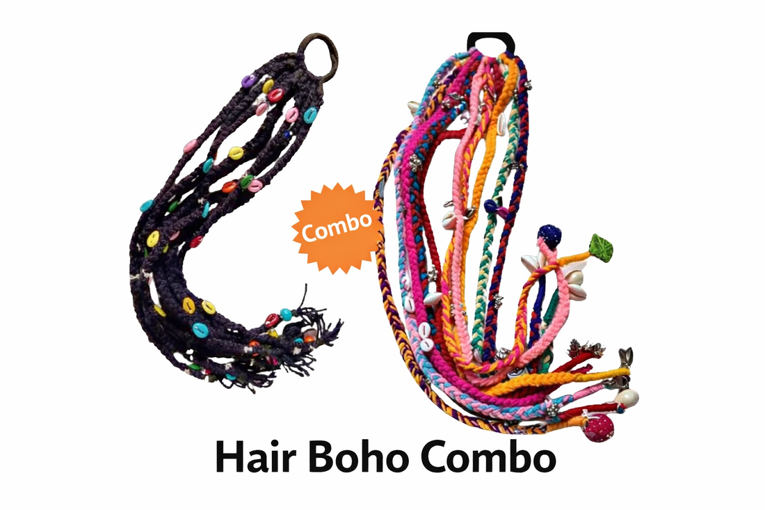 ✨ Hair Boho Combo – Black 14 Inch & Multicolour 20 Inch Boho Hair Accessories Set